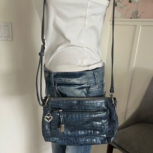 BRIGHTON Bria Croc Embossed midnight blue color CROSSBODY MESSENGER PURSE CLUTCH